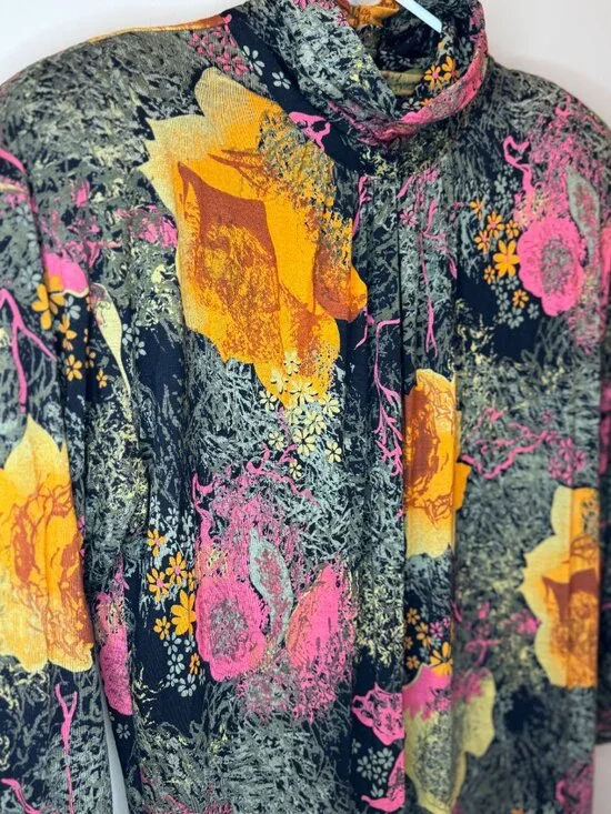 Vintage Womens M Lona Floral Mock Neck Midi Dress Silk Blend USA 90s Artsy - Picture 3 of 5